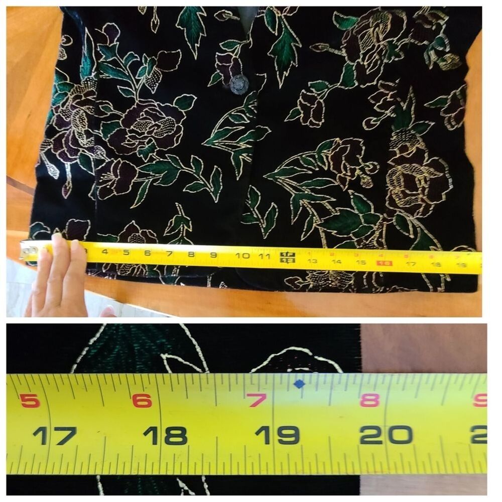 Norton McNaughton Petites Blazer 10 P Black Gold Floral Roses Unlined Holiday - Picture 11 of 13